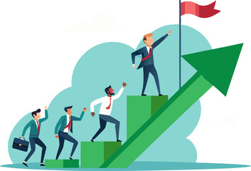 team climbing growth arrow with flag on transparent background.

