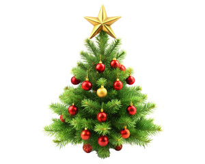 A christmas tree with star and ball on transparent background.