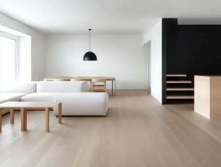 Minimalist scandinavian interior design with modern furniture and natural light