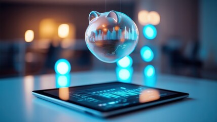 Digital finance concept with virtual currency.