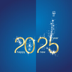2025 Gold Happy New Year shining sparkle firework on two fold blue background greeting card.ai