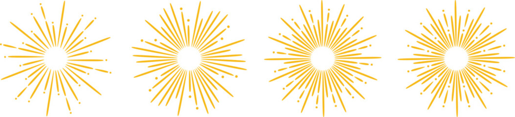 Yellow sunburst vintage sun ray vector line art illustration set