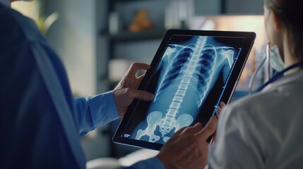 Doctors Examining X-ray on Tablet