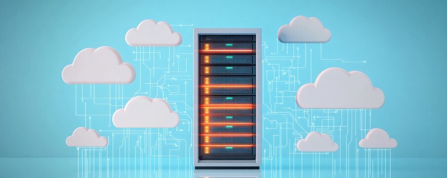 Modern server system with cloud computing.