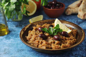 A plate with traditional Moroccan salad zaalouk