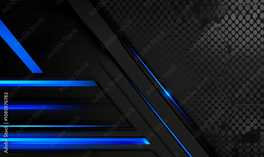 Poster abstract digital art showcasing intersecting black lines and blue glowing elements