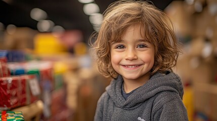 Child helping sort presents by recipient name tag