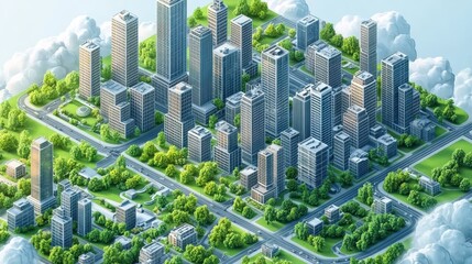 A Modern Green City Floating Above Clouds