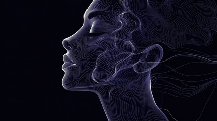 Abstract Line Art Depicting a Womans Face in Profile