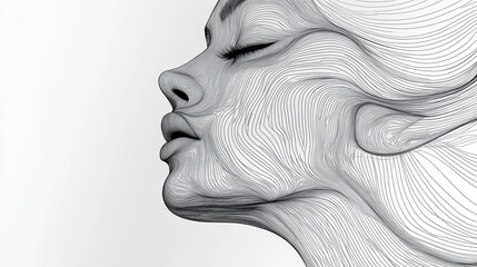 Abstract Line Drawing of a Serene Female Face