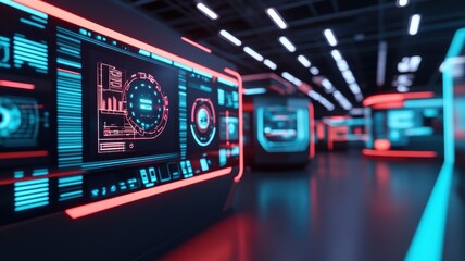 Fototapeta premium Futuristic digital interface with neon lights.