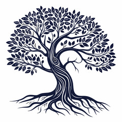 Obraz premium Vector Tree Silhouette, Abstract Tree with Roots, Nature-Inspired Tree Illustration, Elegant Tree Design, Botanical Clipart, Isolated Tree Graphic, Digital Artwork, Minimalist Tree Concept