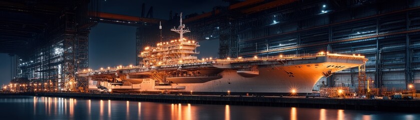 Fototapeta premium Large aircraft carrier in a docking facility