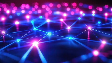 Obraz premium Glowing network with neon lights and digital connections.