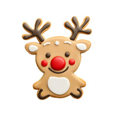 Adorable gingerbread reindeer cookie, festive Christmas treat!  Sweet holiday baking delight.