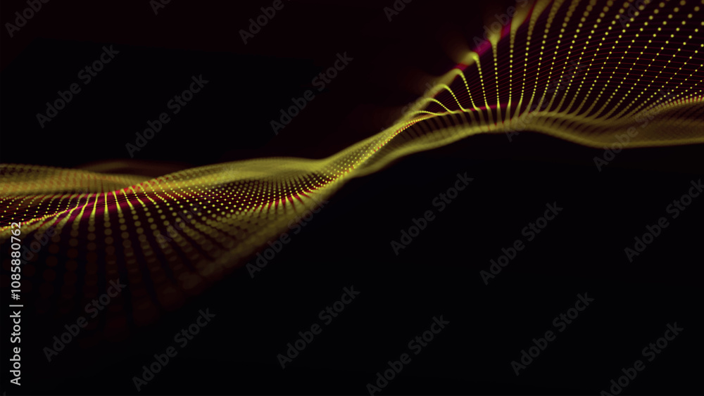 Poster futuristic point wave of particles. visualization of sound waves. dark background. technology or sci