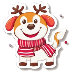 Adorable Cartoon Reindeer Dog in a Striped Scarf - Christmas Illustration