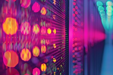Close up of organized multicolored cables in a network server highlighting data center connectivity