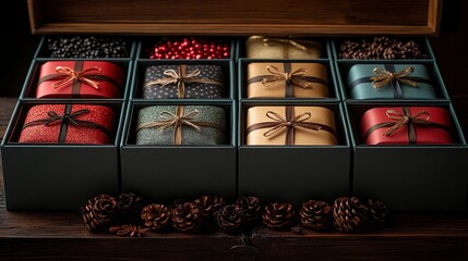 Multiple small gifts arranged inside larger surprise box