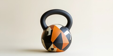 Geometric Abstract Ceramic Sculpture in Black, Orange, and White