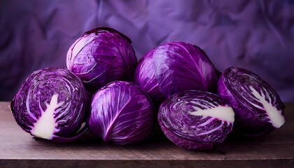 Fototapeta premium A bunch of purple cabbages placed side by side, perfect for a still life or food related scene