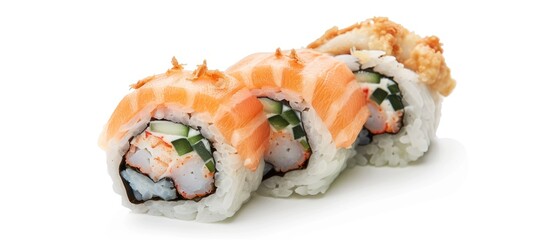 Sushi Roll Featuring Salmon and Shrimp Tempura