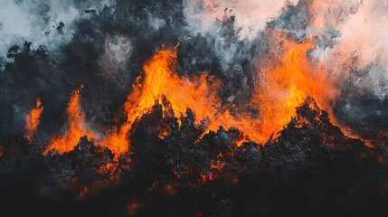 Obraz premium Abstract fiery flames with dark smoky background.