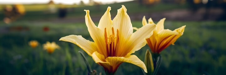 Obraz premium Saffron flower in bloom in a lush green field with soft lighting