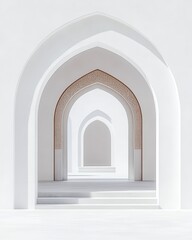 Intricately designed arch doorways reveal the beauty of architectural artistry against a pristine white backdrop, emphasizing exquisite craftsmanship