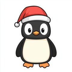Fototapeta premium Adorable Cartoon Penguin Wearing a Santa Hat for Christmas