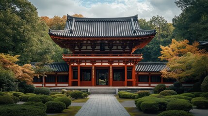 Japanese temple architecture building outdoors.