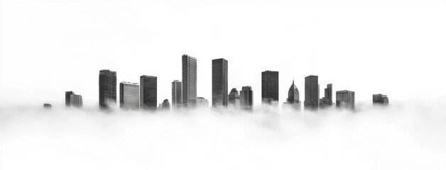 A cityscape shrouded in morning mist