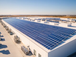 Solar panels on modern industrial building.