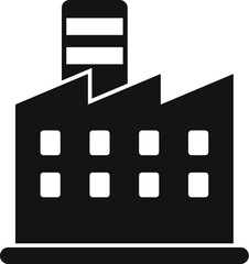 Simple black vector icon representing a processing plant with a chimney and an office building