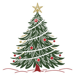 Obraz premium Beautiful Christmas Tree Vector Illustration with a Gold Star and Lights on a White Background – Perfect for Holiday Cards, Posters, and Seasonal Designs