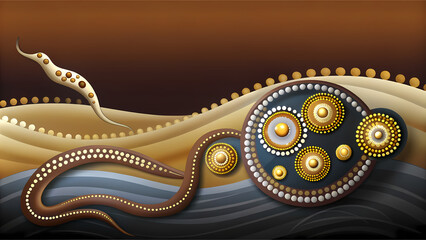 Obraz premium Abstract wave design with dots and earthy tones in tribal style