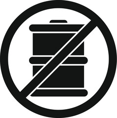 Prohibition symbol crossing out metal barrel, indicating no chemical waste storage allowed