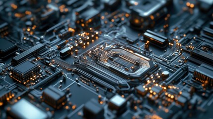 Close-up of a Circuit Board with Glowing Components