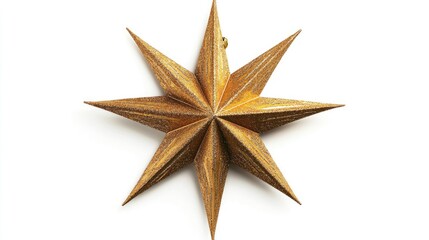 Obraz premium A Christmas star, tree topper, sleek modern design, metallic gold texture, isolated on white background 