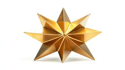 Fototapeta premium A Christmas star, tree topper, sleek modern design, metallic gold texture, isolated on white background 