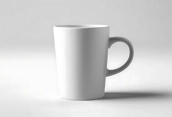 Obraz premium Realistic 3D rendering of a plain white ceramic coffee mug with a handle, isolated on white background. Ideal for branding mockups, promotional materials, or design presentations