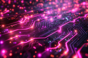 Obraz premium Futuristic Circuit Board with Glowing Lights, Symbolizing Technology and Innovation