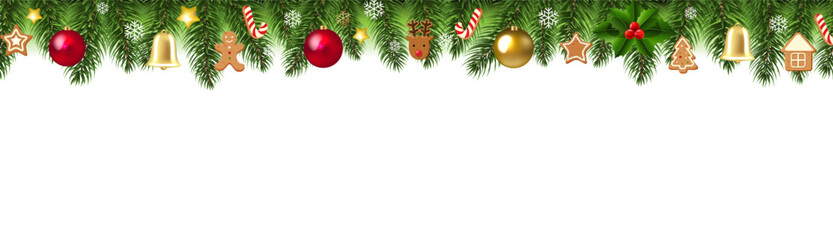 Xmas Frame And Fir Tree With Xmas Toys White background