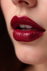 Fototapeta premium Close-up of a young caucasian female with red lips