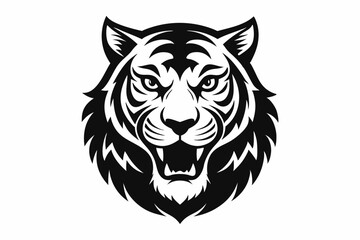 Tiger Head Silhouette Vector Illustration, tiger head logo in black silhouette style for graphic design