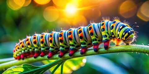 Colorful caterpillar basking in sun