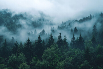 Misty Mountain Forest Enveloped In Fog