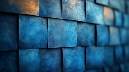 Naklejka premium A striking arrangement of blue tiles showcases intricate textures and subtle light variations