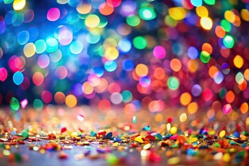 Colorful confetti in front of vibrant background with soft focus