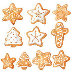 A watercolor clipart of a set of Christmas cookies, isolated on a white background. Christmas cookies vector.